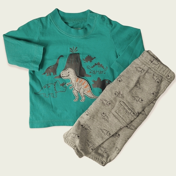 5/$25 Carter's Dinosaur Matching Long Sleeve Top and Sweatpants Set Size 0-3m - Picture 1 of 7